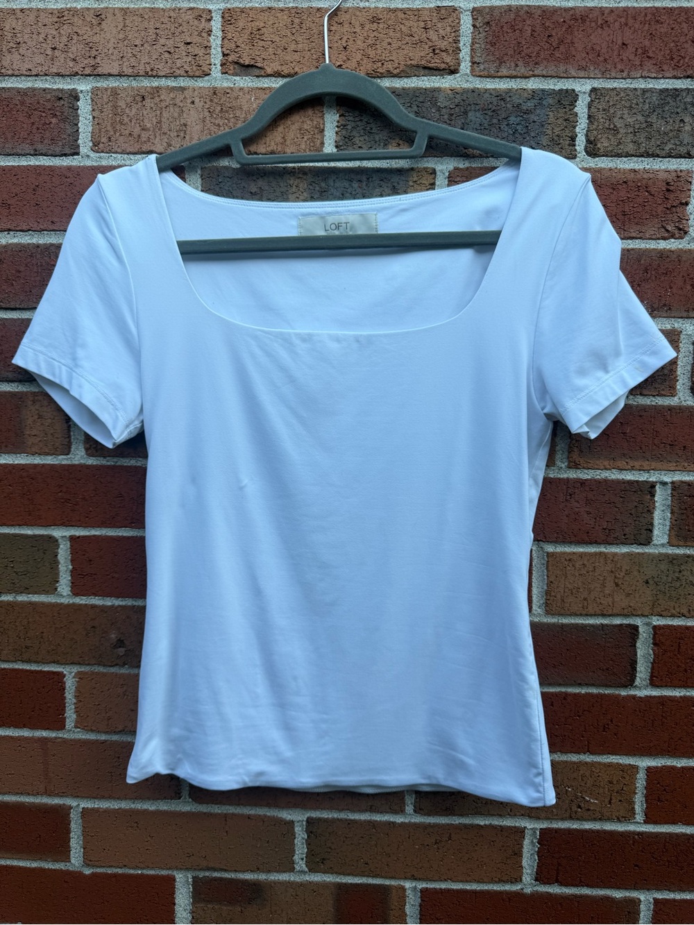 LOFT Women’s White Square Neck Short Sleeve Stretch Top Size Medium